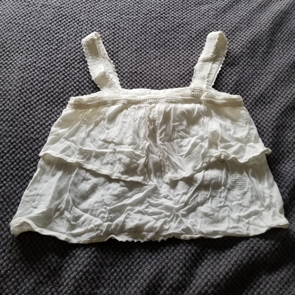 🛍Large Boho Hippie Laundry White Crop Ruffle Tank - Picture 4 of 6